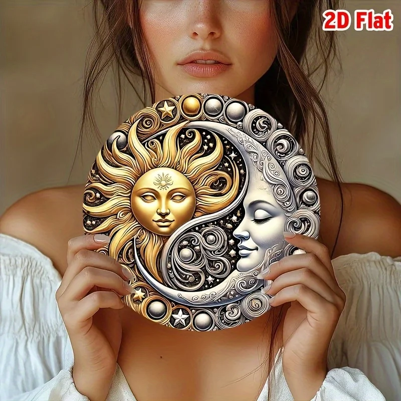 2D Flat, 1pc Sun and Moon Celestial Art Metal Sign- 20, 32x20, 32cm Rustproof Wall Decor with Vibrant Two-Tone Design, Perfect f