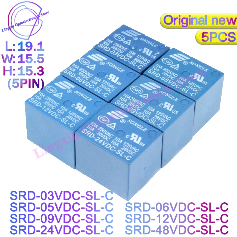 5Pcs power Relays SRD-03-SL-C SRD-05-SL-C SRD-12-SL-C SRD-24-SL-C SRD-48-SL-C 3V 5V 6V 9V 12V 24V 48V 10A 250VAC 5PIN T73