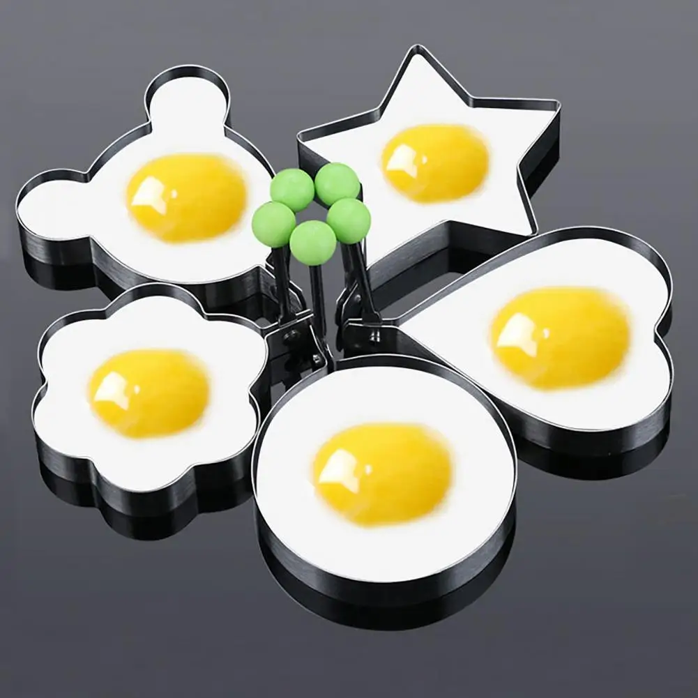 5Pcs Egg Mold Ring Stainless Steel Creative Round Heart Shapes Frying Egg Mold Pancake Shaper Omelette MoldHome Kitchen Gadgets