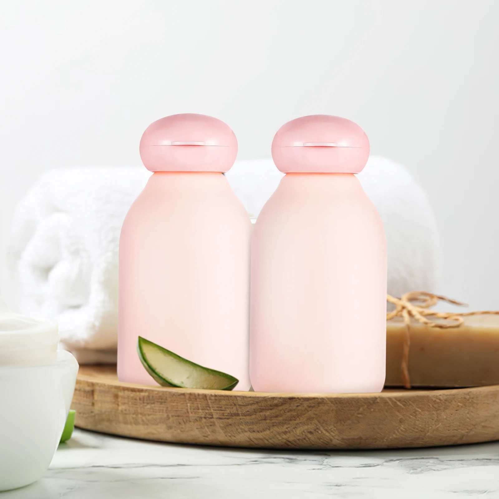 

4 Pcs Pink Empty Bottles 100ml Travel Size Toiletries Dispenser Shampoo Containers Lotion Squeeze Portable PE Material