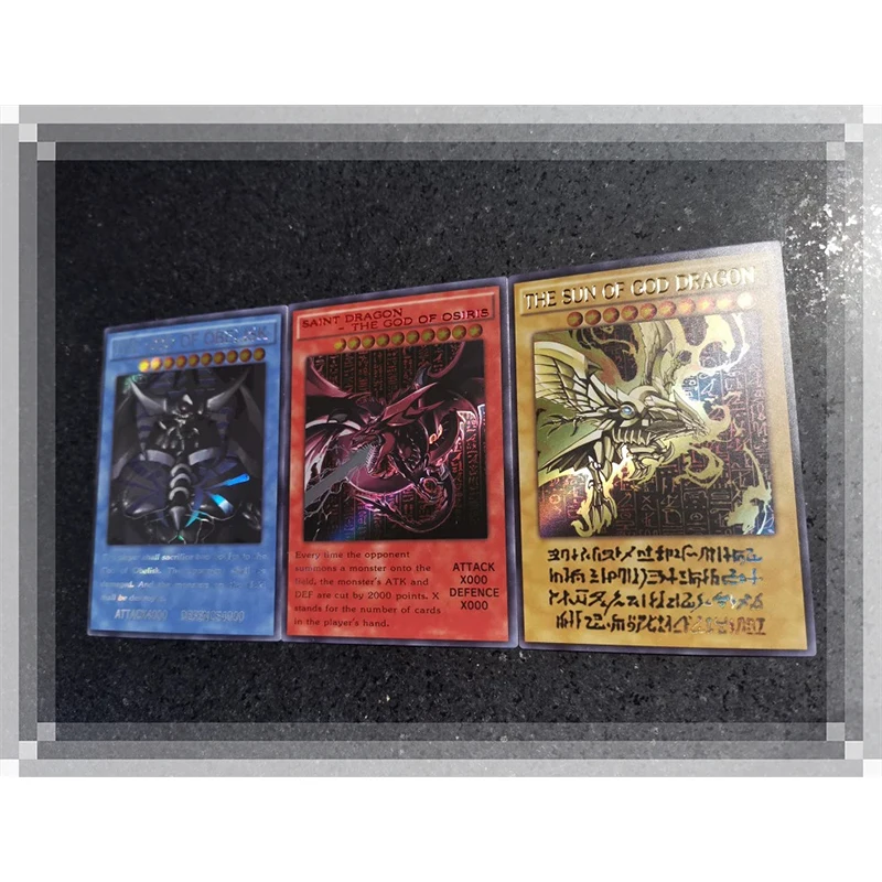 Diy 3Pcs/set Yu-Gi-Oh! Board Game Card Homemade Egyptian God Anime Characters Bronzing Collection Card Kids Toys Christmas Gift