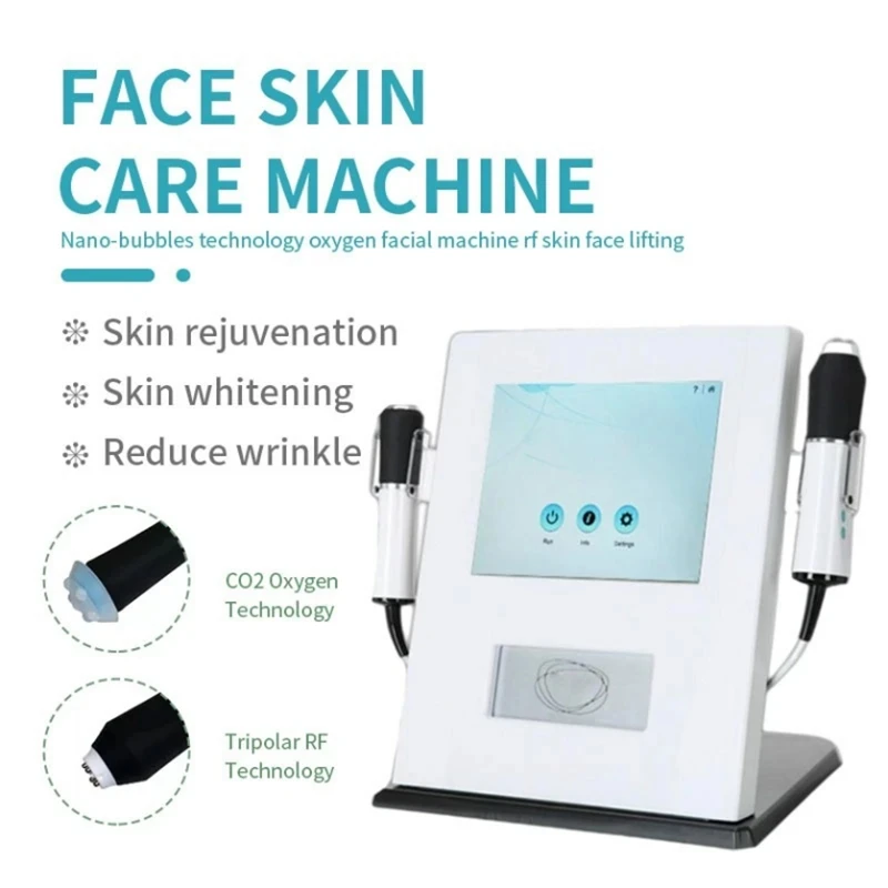 Máquina da beleza do rejuvenescimento da pele, aperto facial, bolha do oxigênio, oxigênio do CO2, clareamento do exfolite, dispositivo do cuidado de pele, 3 em 1