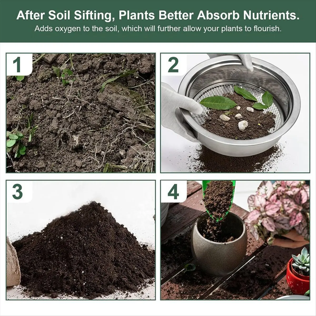 

Новый набор сит для почвы ABJA: садовый сито из нержавеющей стали с сеткой 1, 3, 6, 9, 12 мм и совок для компоста и почвы для бонсай