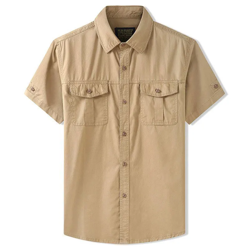 American Work Shirt, Men\'s Retro Short Sleeved Summer Engineer Loose Casual and Simple Amikaki Pure Cotton Shirt