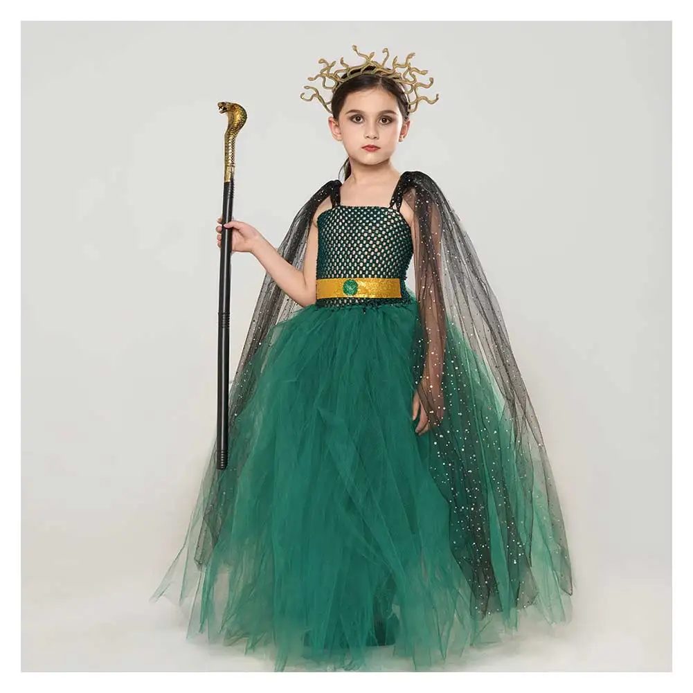 Kids Green Goddess Medusa Tutu Dress Children Girls Perfemence Skirts Halloween Medusa Dresses Fancy Up Party Suis Child