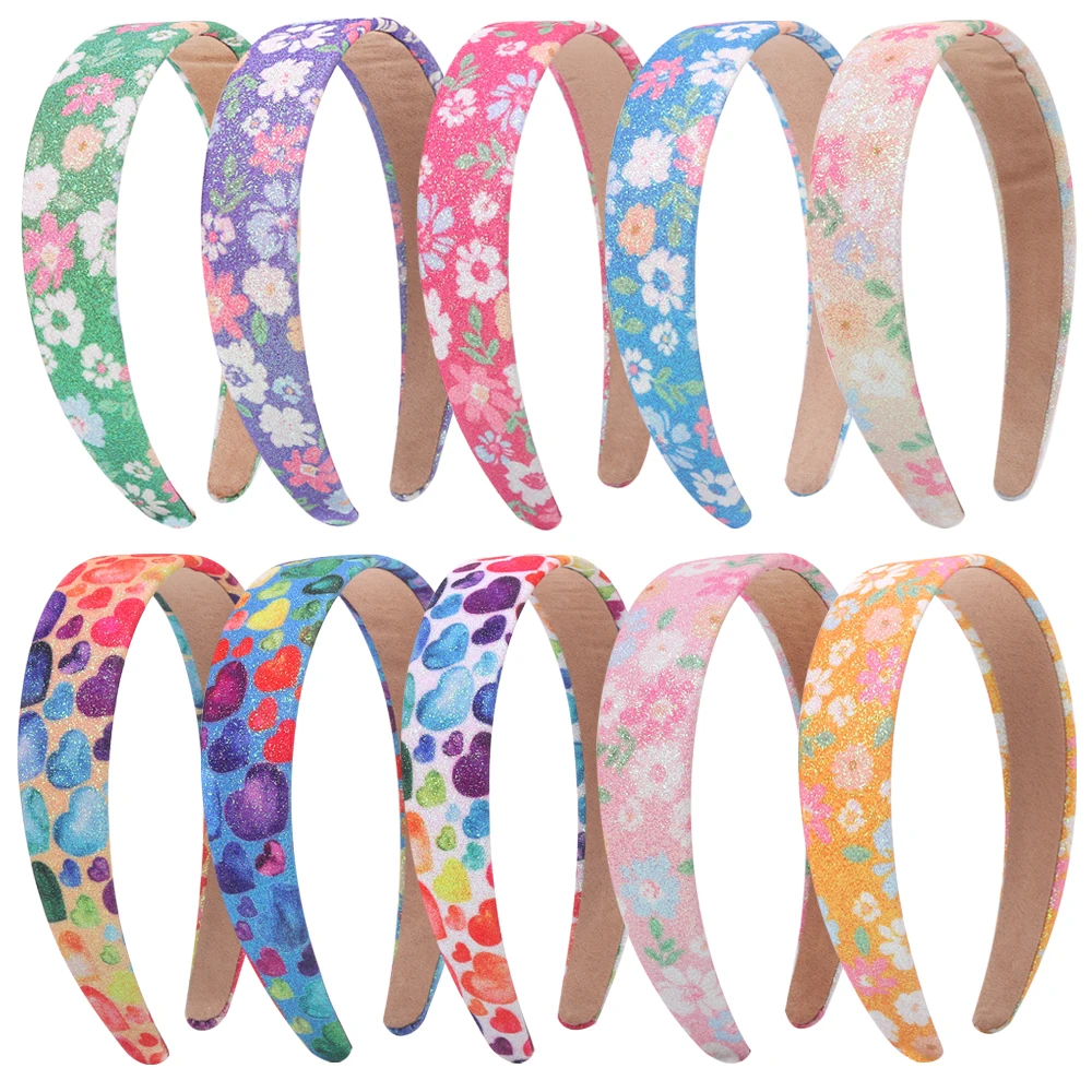 New Fashion Print Headband Hairbands for Women 3cm Wide Rainbow Headbands Set Glitter Heart Girls Hair Accessories