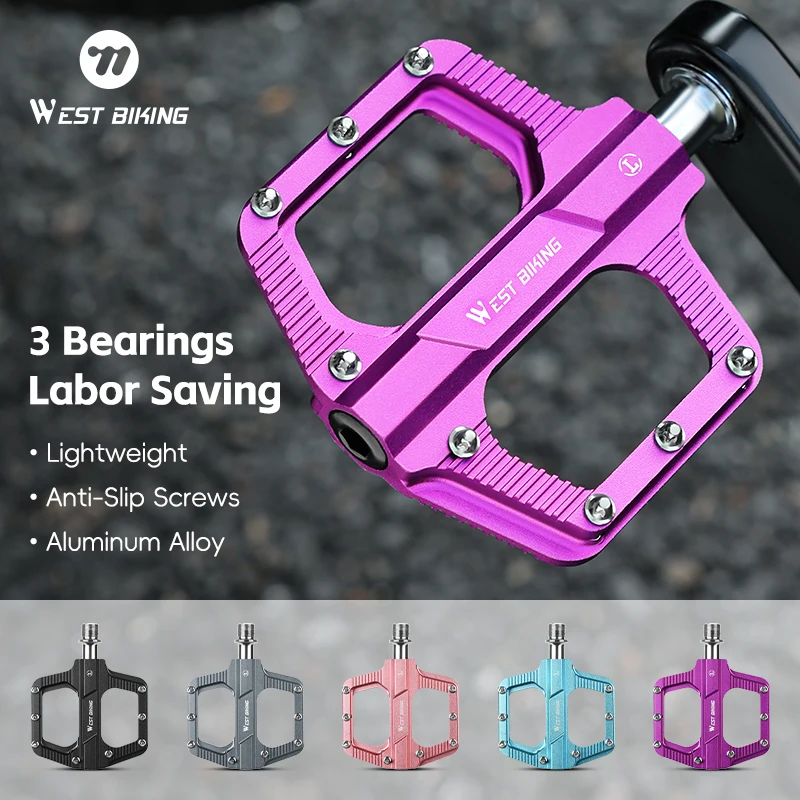 

WEST BIKING Bicycle 3 Bearings Pedal Multicolor Lightweight Anti-Slip Flat Pedals Aluminum Alloy Road Bike Pedal BMX MTB Parts