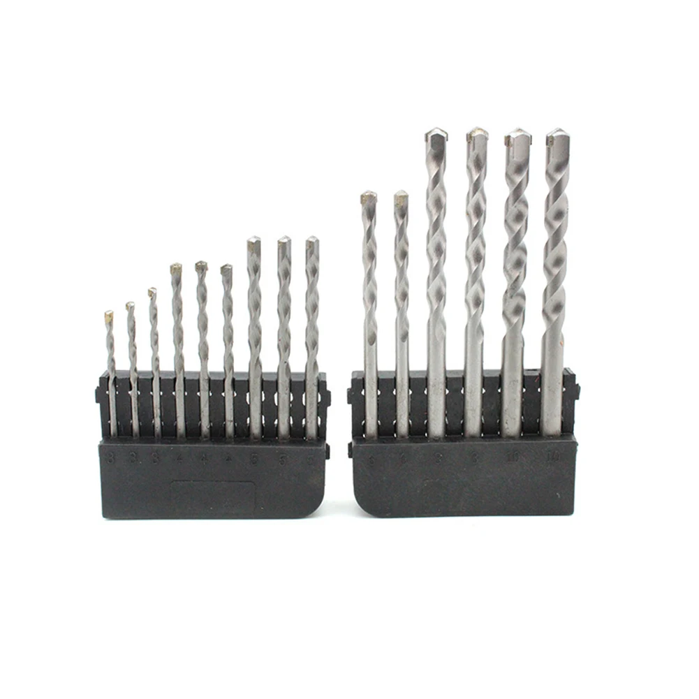 15 peças brocas de alvenaria 3-10mm haste redonda broca de perfuração de concreto de carboneto para telha metal granito madeira acessórios de ferramenta elétrica