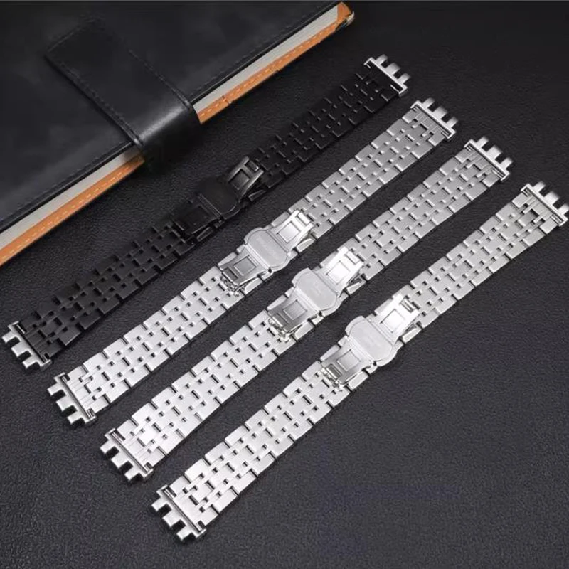 17 19 21MM Modified watch strap With metal connector For Swatch Irony Classic Collection YVS441G YAS112G Stainless Steel strap