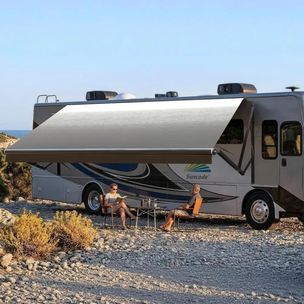 

RV Awning for RVampCamperMotorized RV Awning,Electric Camper Awning Complete Kit10x8FtBlack Frame ampBlack Fade