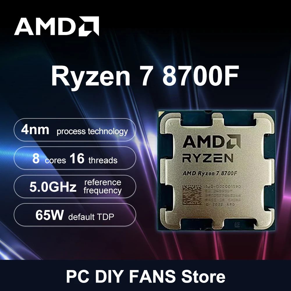 AMD Ryzen 7 8700F New 8-Core 16-Thread 5.0GHz 4NM DDR5 CPU 100-000001590 Socket AM5 TDP 65W R7 8700f but without fan For Desktop