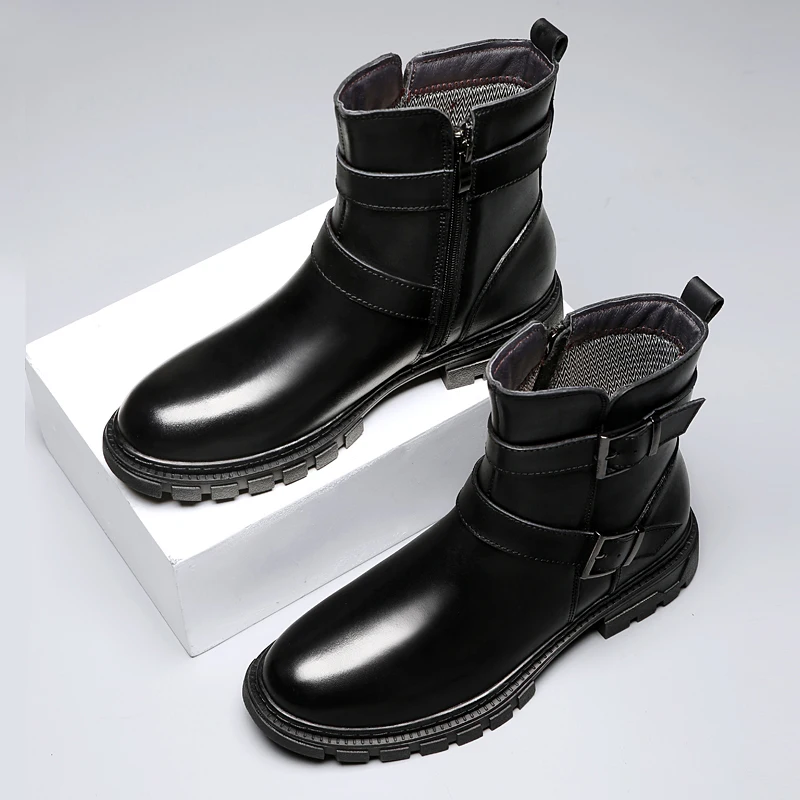 

New Vintage British High Quality Handmade Men Leather Shoes Black Tooling Ankle Boots Business Motorcycle Boots Military Boots