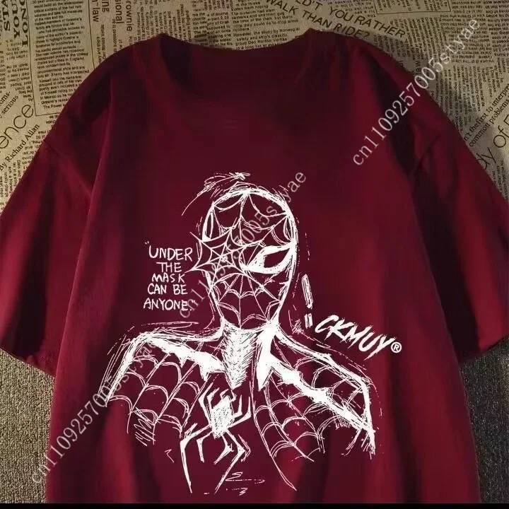 

Marvel Superhero Spider-Man Print Style Cotton Short-sleeved T-shirt, Summer Loose Men's and Women's T-shirt Top