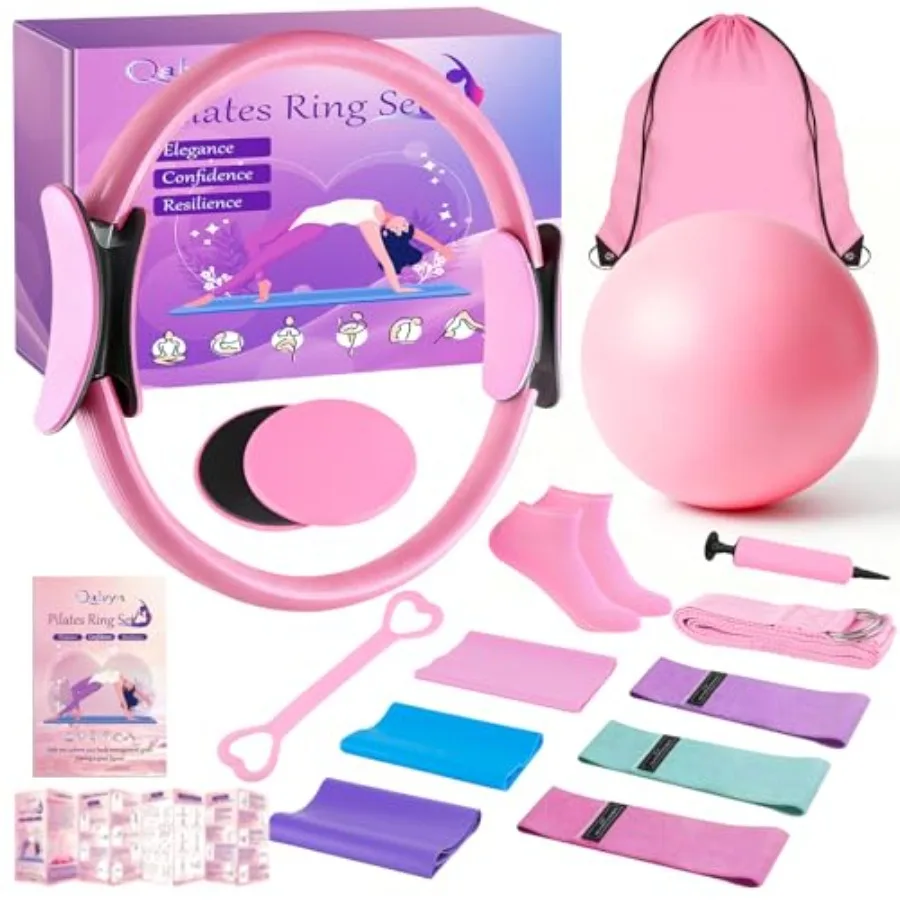 Home Pilates Kit for Women with Pilates Ring and Ball Resistance Bands for Strength Toning Flexibility Pink and Black Equipment