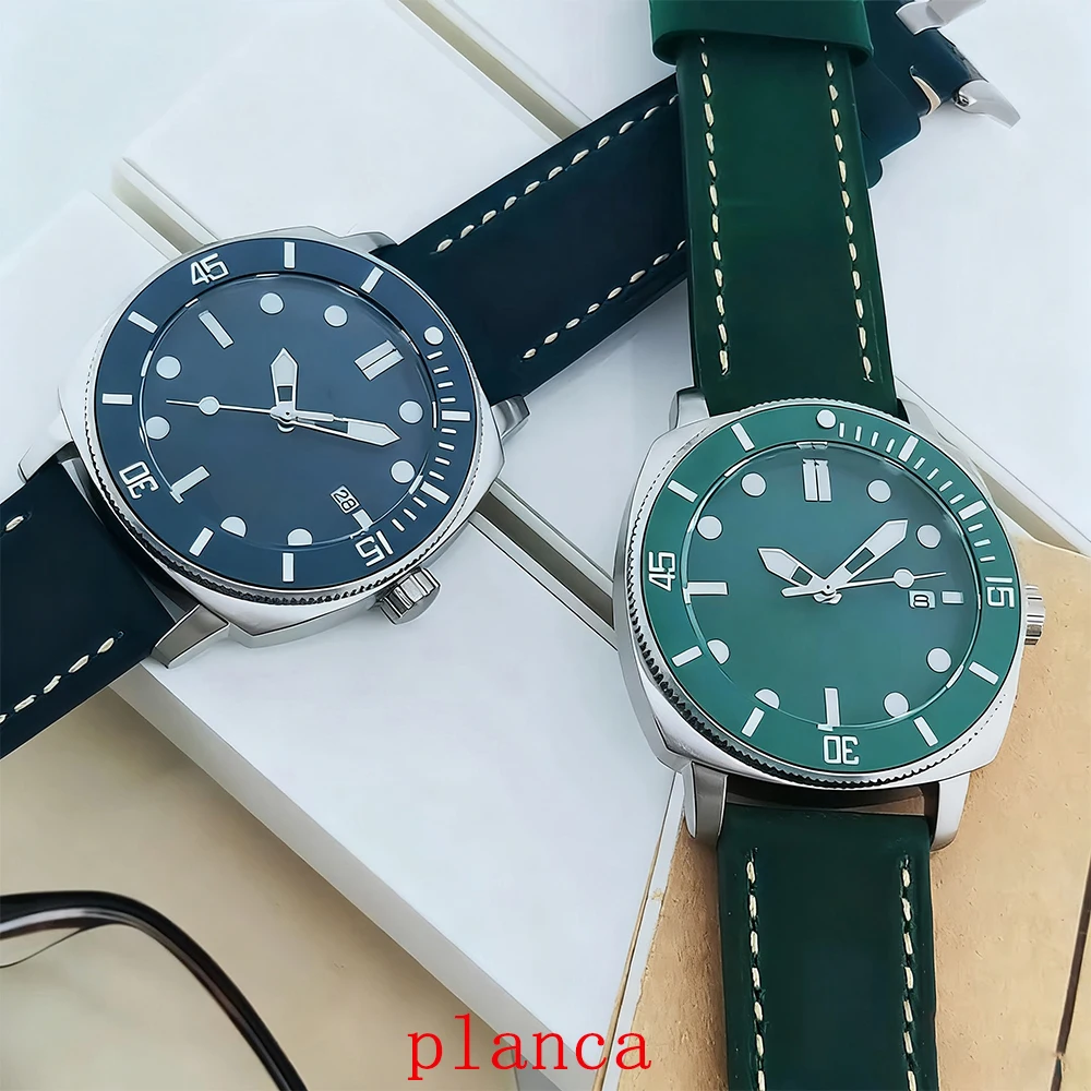 Jam Tangan Pria Kaca Safir Otomatis Relogio Masculino 42mm NH35 Mekanik Tali Kulit Dial Putih Hitam