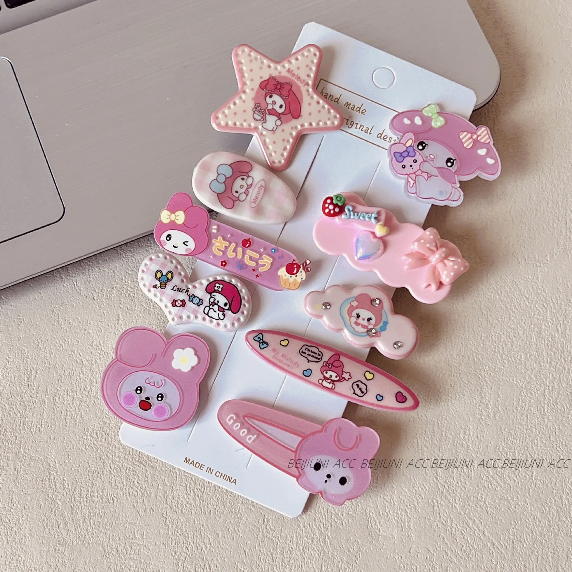 10 Pcs Summer Girl's Fashion Cartoon Hello Kitty Hair Pin Hairpin Cute KT Girls' Bangs Hair Accessories Baby Child Holiday Gifts