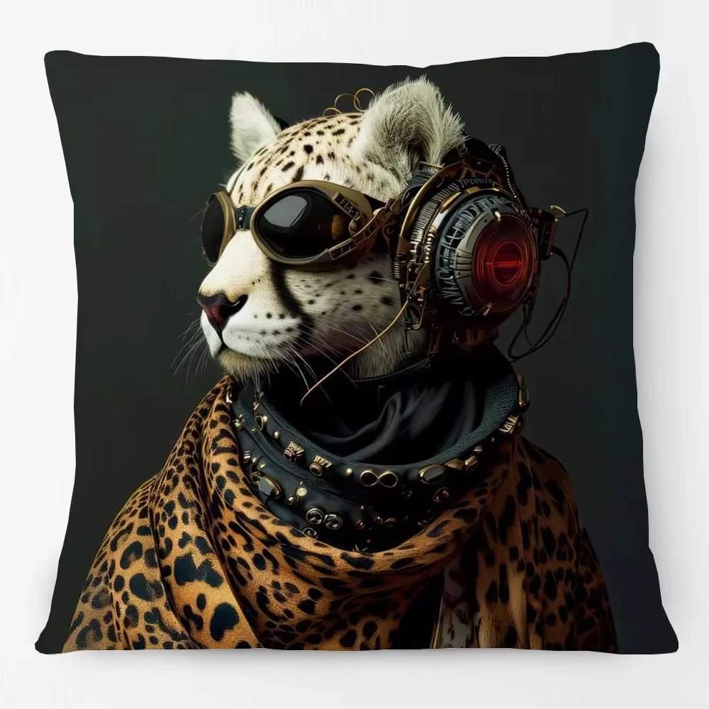 Animals Portrait Poster Pillowcase European Fashion Leopard Royal Lion Zebra  Living Room Cushion Cover Square Home Decoration