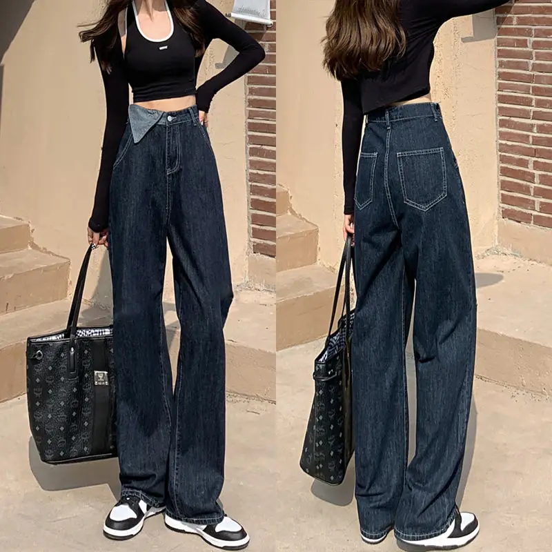 

Vintage High Waist Women Jeans Korean Fashion Streetwear Wide Leg Jean Female Denim Trouser Straight Baggy Mom Denim Pants L148