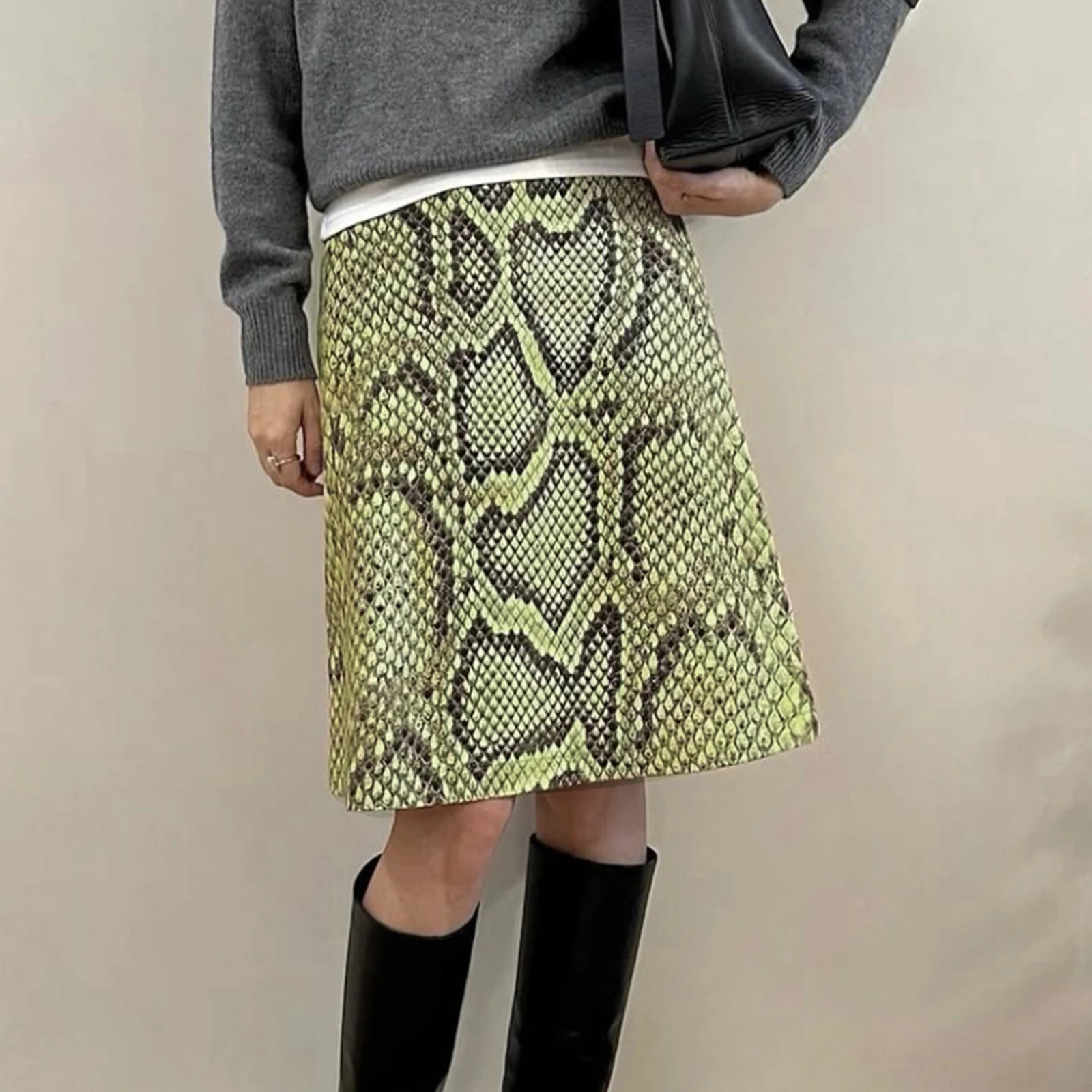 

Combhasaki женская летняя Y2K винтажная юбка-миди трапециевидной формы со змеиным узором и высокой талией, уличная одежда для вечеринок и клубов