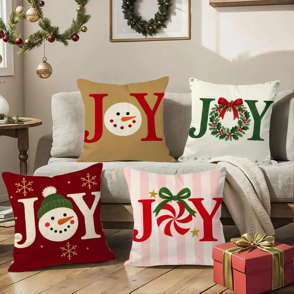 Joy Snowman Cushion Cover 1/4Pcs Soft Plush Cushion Case Throw Pillowcase Cozy Home Sofa Bed Living Room Decor