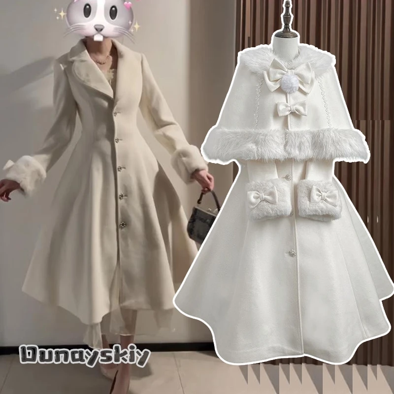 AzO S @ disfraz de Cosplay de heredera Retro, abrigo Kawaii japonés de invierno, capa con cuello de piel sintética, Tops de manga larga, chicas Lolita