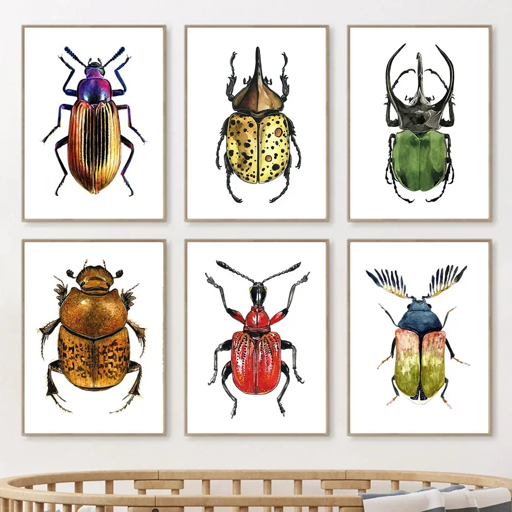 Minimalism Insect Beetle Collection Poster Prints For Nursery Kids Bedroom Home Decor Flying Animal Canvas Painting Wall Art