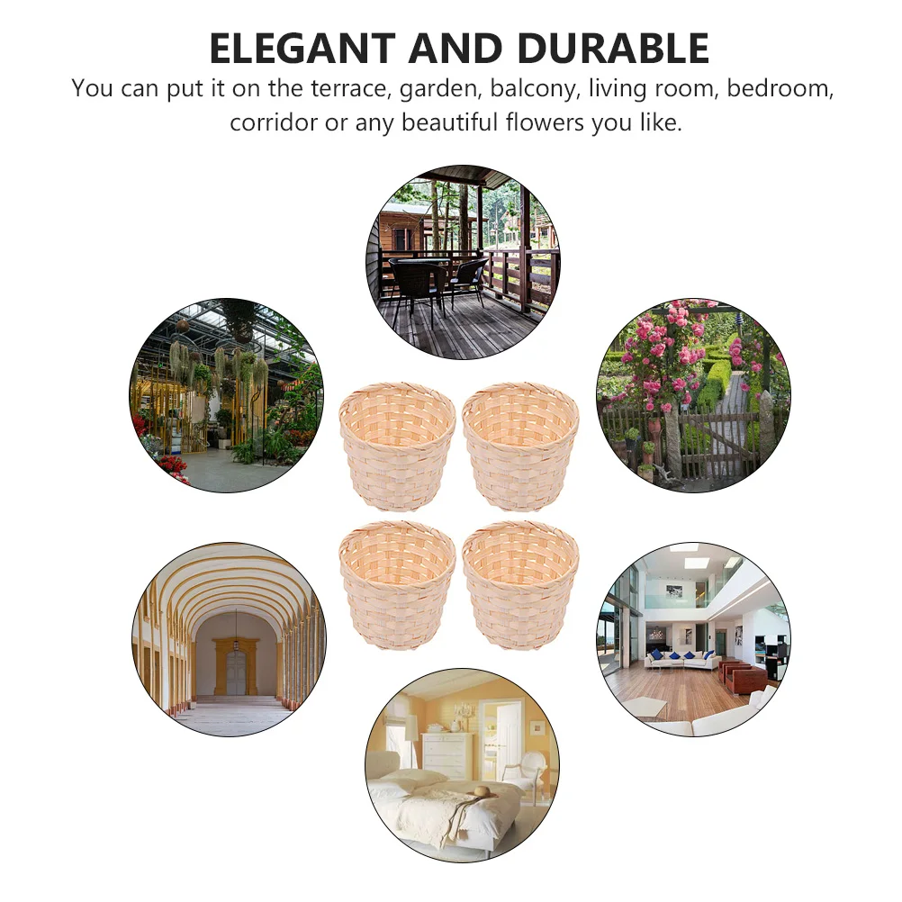 

4 Pcs Bamboo Woven Storage Basket Home Decor Terrace Garden Bedroom ganizer Large Space Practical Elegant