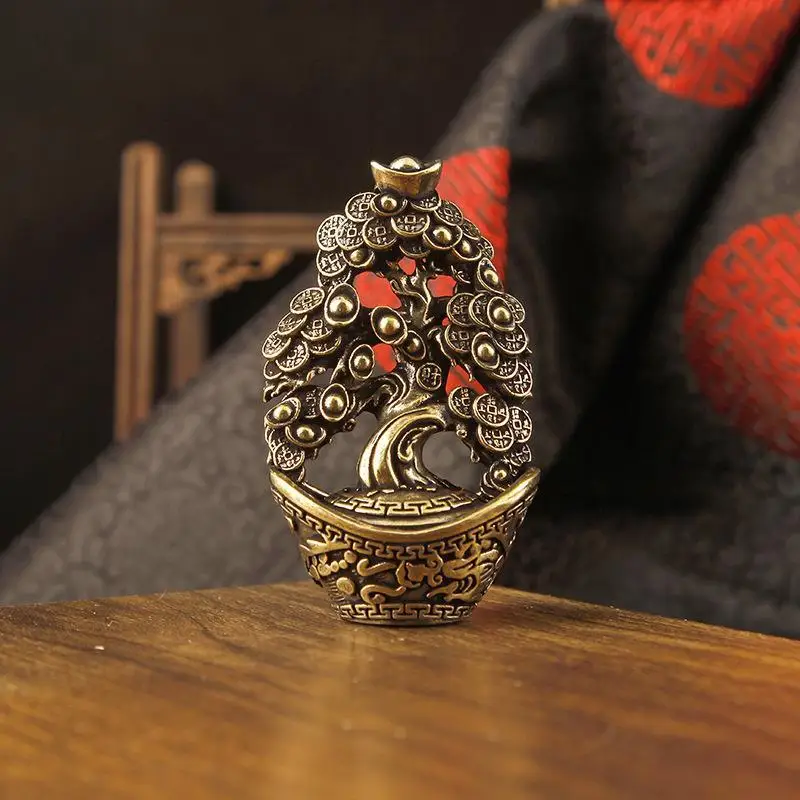 Copper Wealth Tree Figure Ornament Home Decor Statue Prosperity Chinese Creative Brass Desktop Decoration
