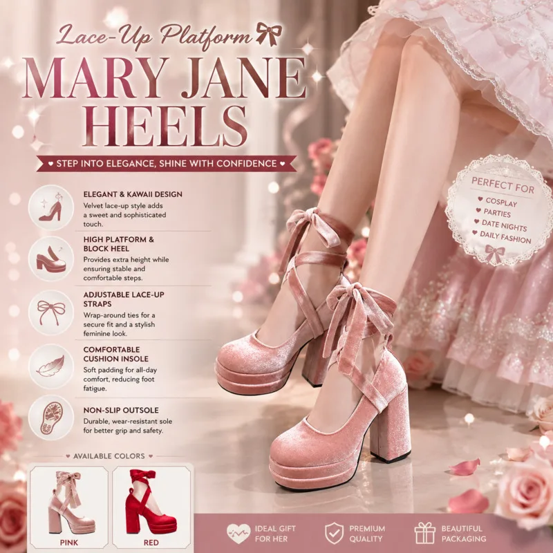 Platform High Heels Mary Jane Shoes Chunky Heel Lolita Pumps, Pink Bow Shallow Mouth Elegant, Party Cosplay Footwear Women Shoes