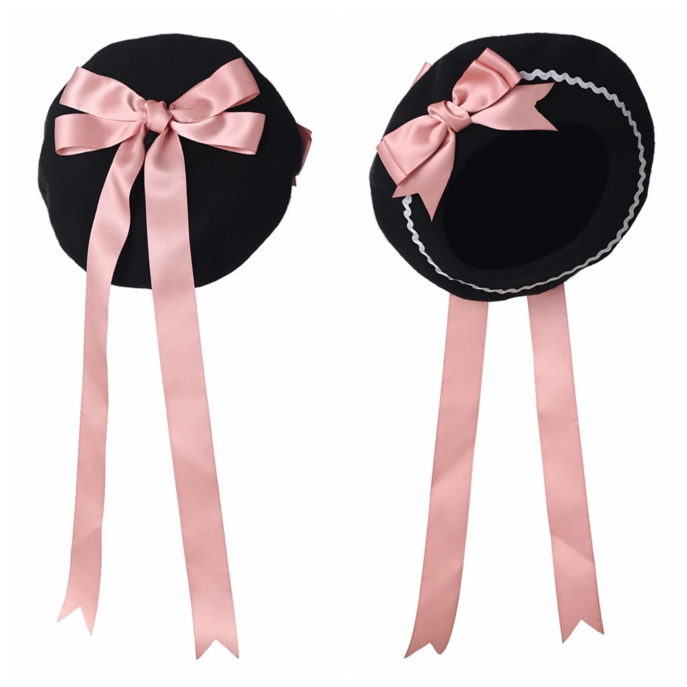 Süße Lolita Baskenmütze für Damen und Mädchen, modisch, Korea, lässig, atmungsaktiv, kariert, große Schleife