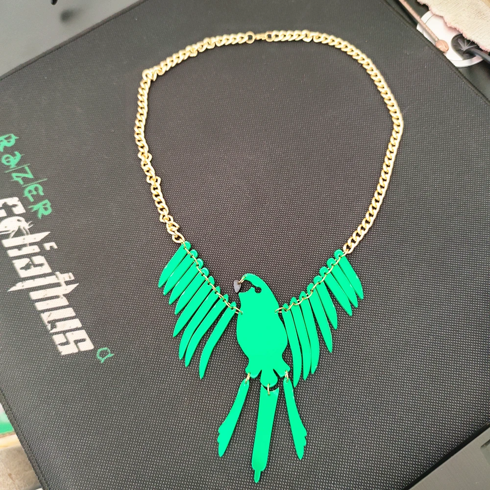 KUGUYS Big Eagle Bird Pendant Necklace for Women Green Golden Mirror Acrylic Trendy Animal Sweater Chain Fashion Jewelry