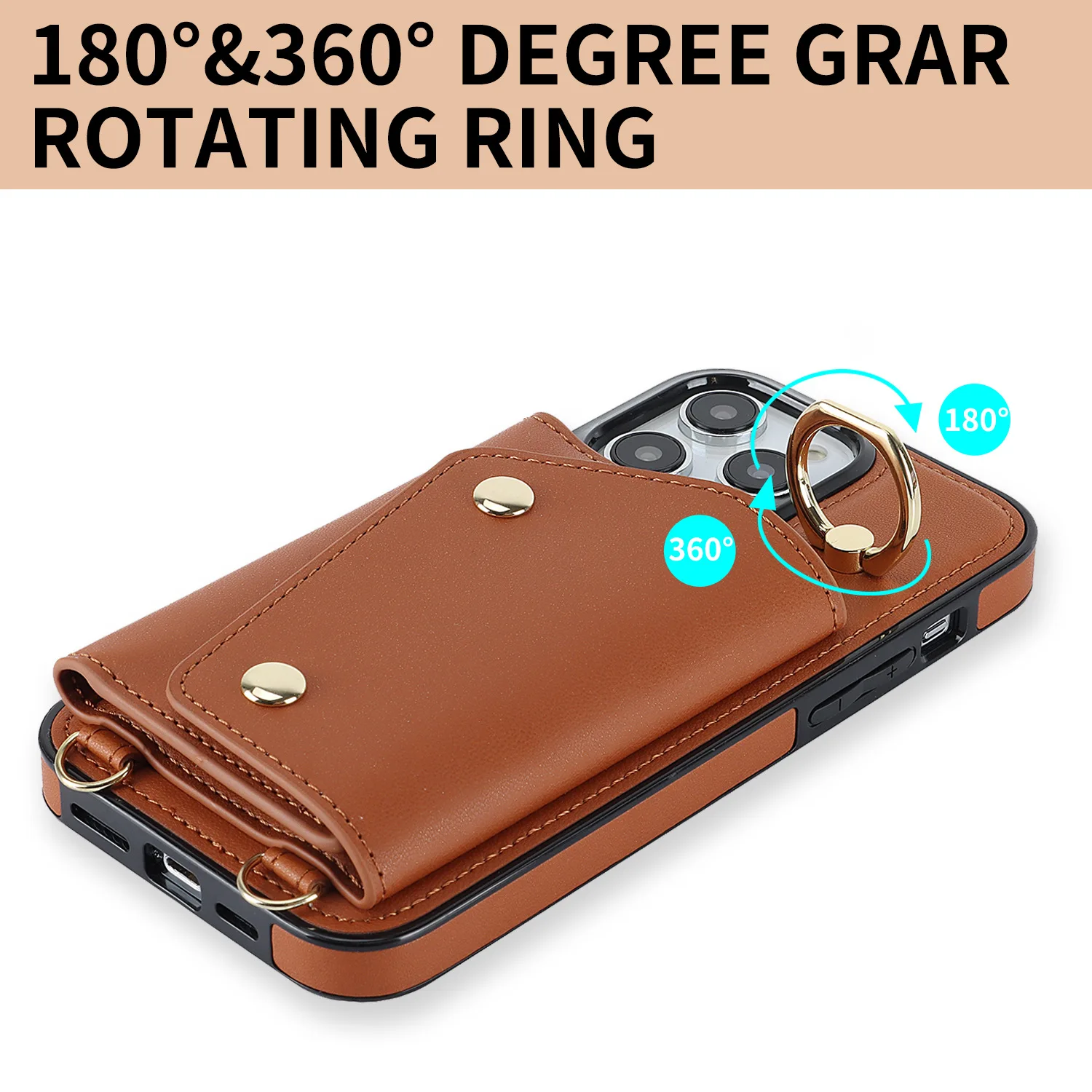 Etui na telefon z paskiem na ramię do iPhone 18 Pro Max 17 14 13 12 11 15 16 Pro Max Plus, damskie, skórzane, z kieszenią na karty i smyczą. — zdjęcie produktu 6