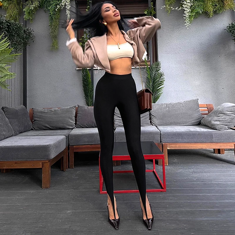 CUTENOVA المرأة خريف/شتاء وصول جديد بلون مثير سليم صالح بسيط مغطاة إصبع Bodycon سراويل تقليدية طويلة هوتي الشارع