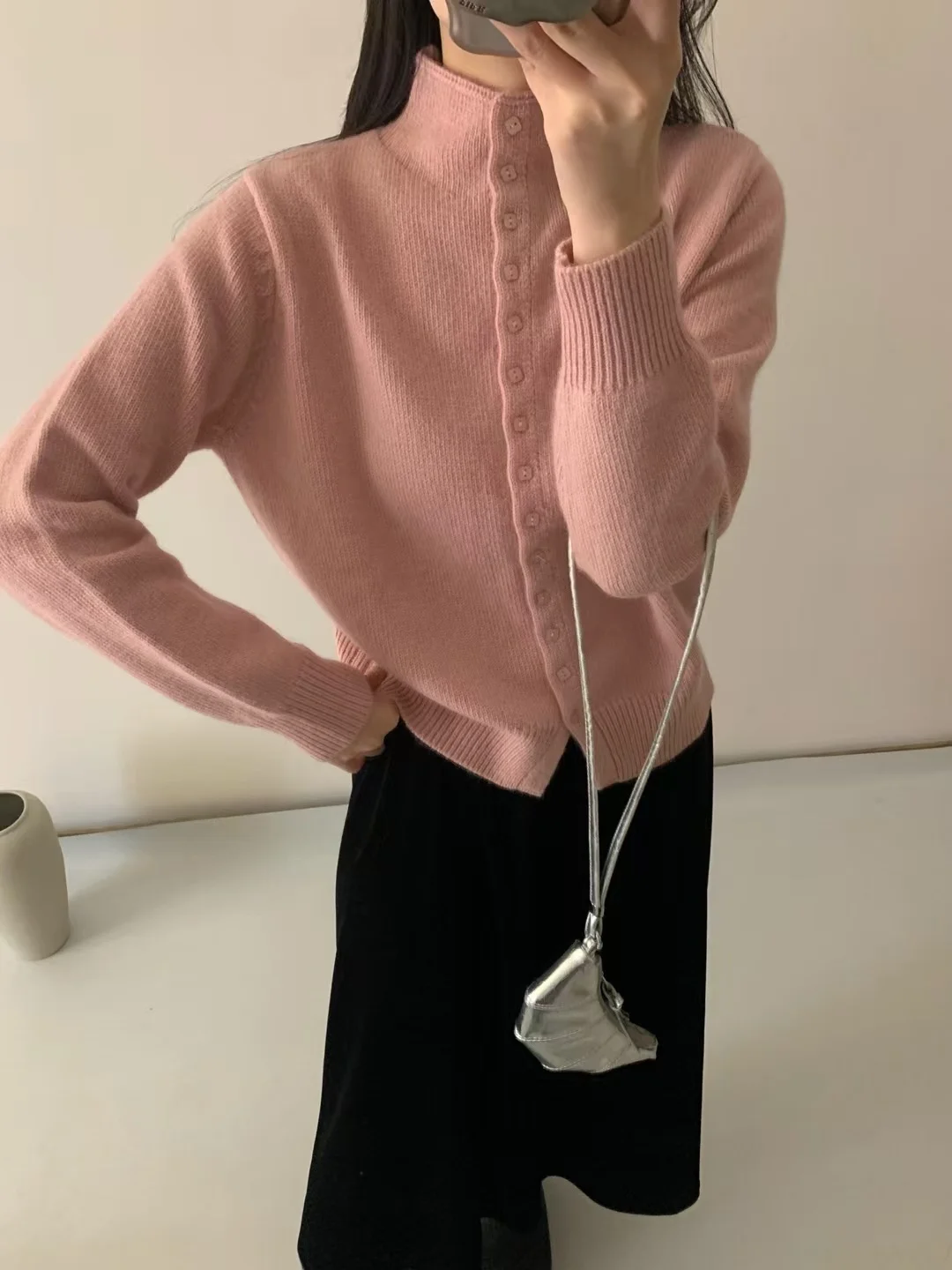 الكورية Sle الوقوف طوق زر واحد الصوف سترة مشغولة من الصوف ربيع جديد فضفاض التخسيس سترة ملابس خارجية تنفس الرطوبة... #3