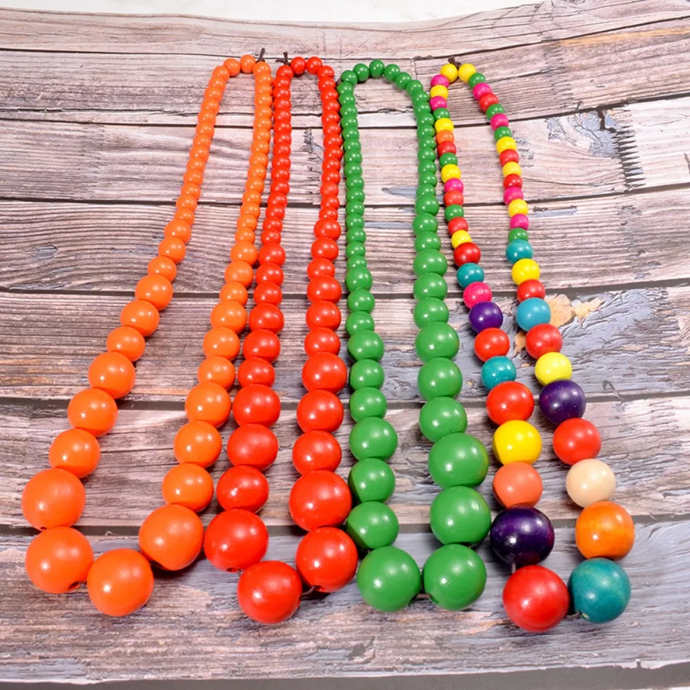 Multicolor Handmade Beads Women's Necklace Bohemian Ethnic Wooden Beads Pendant Long Necklace