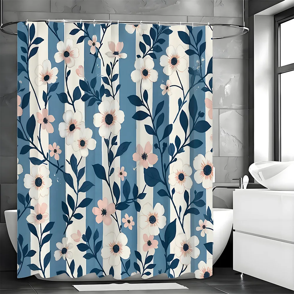

Синяя хризантема, занавеска для душа с растениями, моющаяся грязеотталкивающая насадка для душа, водонепроницаемая полиэстеровая занавеска для ванны для домашнего декора
