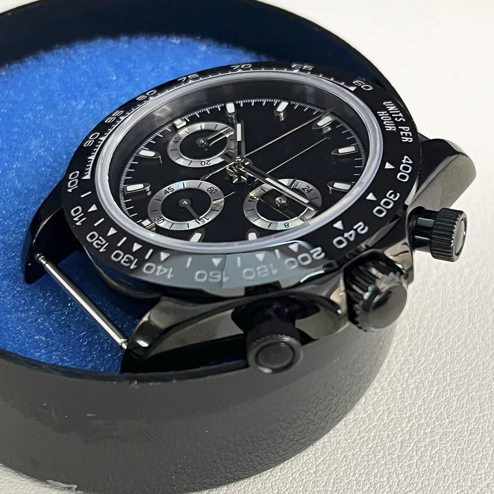39MM Multi-Functional Quartz Black Men's Watch VK63 Glass Sapphire Glass Flat Men's Business Watch Without Strap