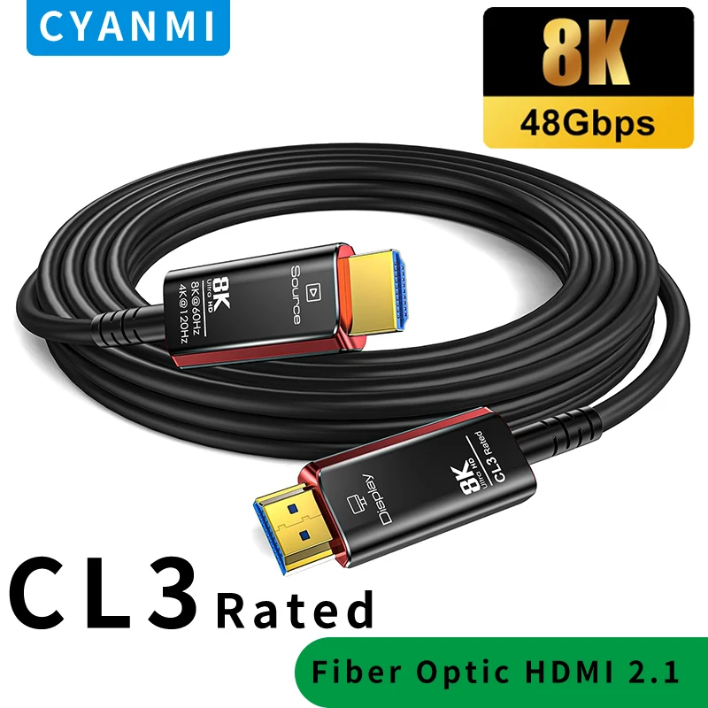 

HDMI Cables,8K HDMI 2.1 Cable CL3 Rated,8K@60 4K@120Hz/144Hz, HDMI 2.1 Optical Fiber Cable eARC HDCP 2.3,for Xbox/RTX3080 3090