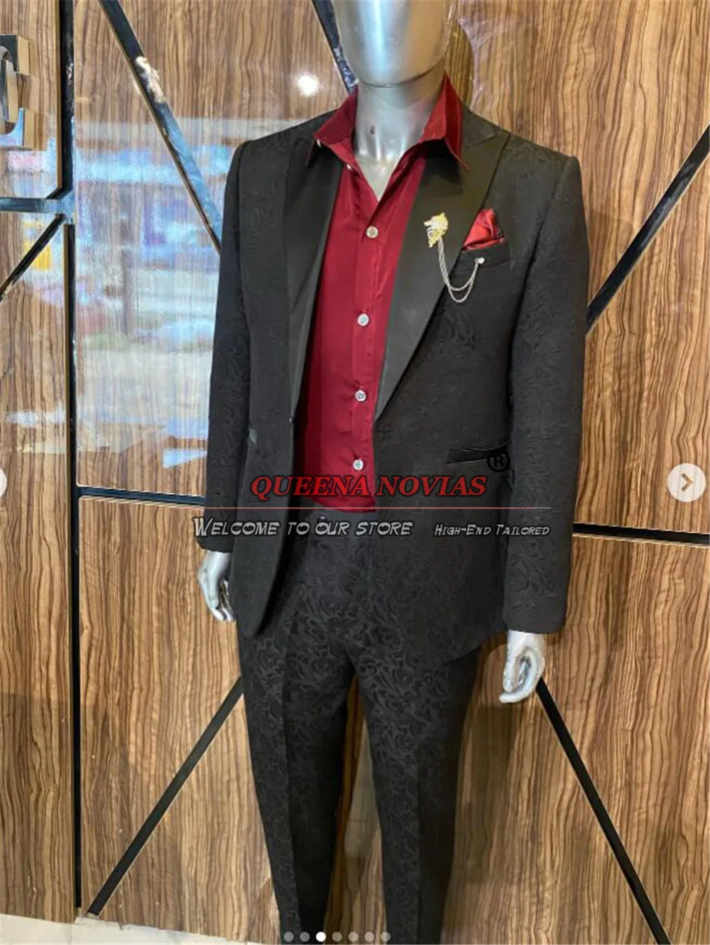 Costume de mariage 2 pièces pour hommes, vêtements de marié, smoking sur mesure, veste jacquard florale vintage, pantalon, grande taille, robe de soirée formelle