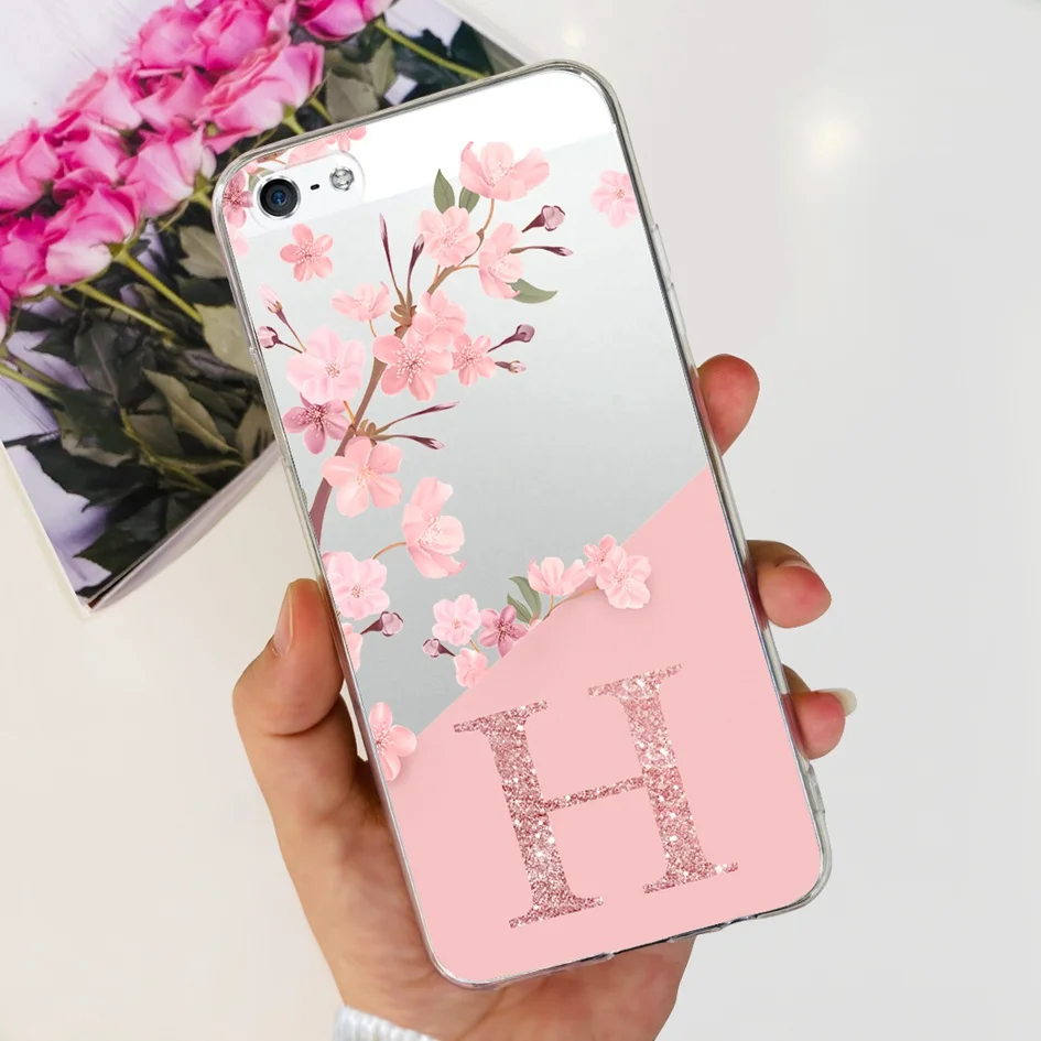 Per iPhone SE 2016 custodia SE2 2020 Cover trasparente lettere popolari Flower Soft Silicone Funda per iPhone 5 5S SE iPhoneSE Bumper