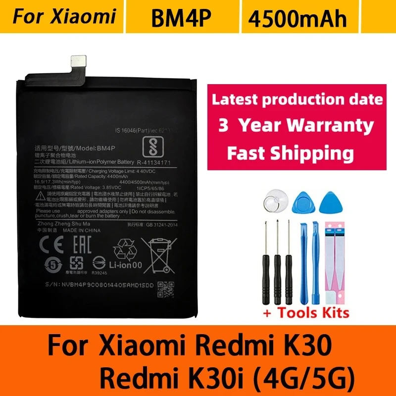 High Quality New BM4P 4500mAh Battery For Xiaomi Redmi K30 K30i 4G 5G BM4P Phone Replacement Batteries Bateria Batterij+Tools