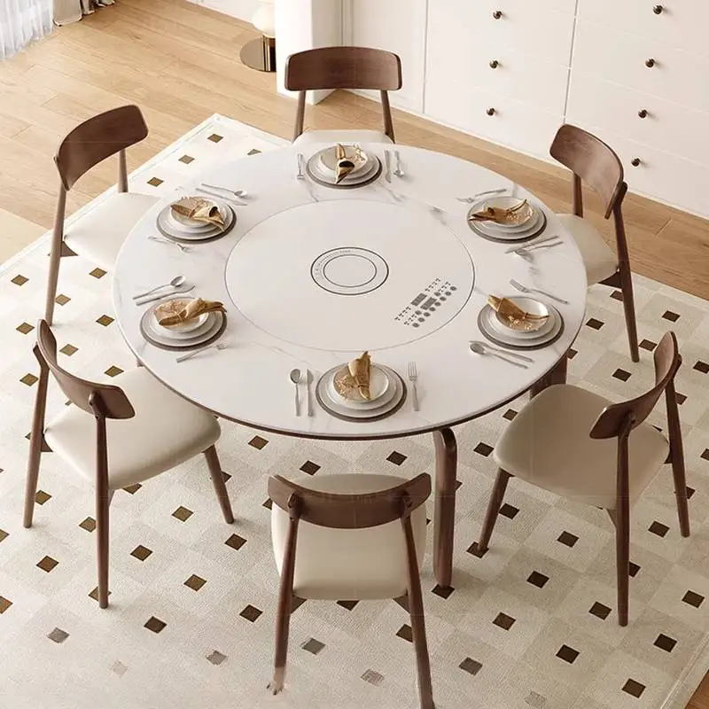 

Nordic Round Style Dining Table Luxury Decorations Restaurant Marble Dining Table Walnut Solid Wood Tavolo Da Pranzo Furniture