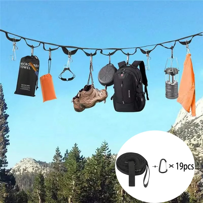 

Outdoor Camping Tent Storage Lanyard Picnic Clothesline Black Strap Long Binding Rope Tent Rope 19 Hanging Buckle