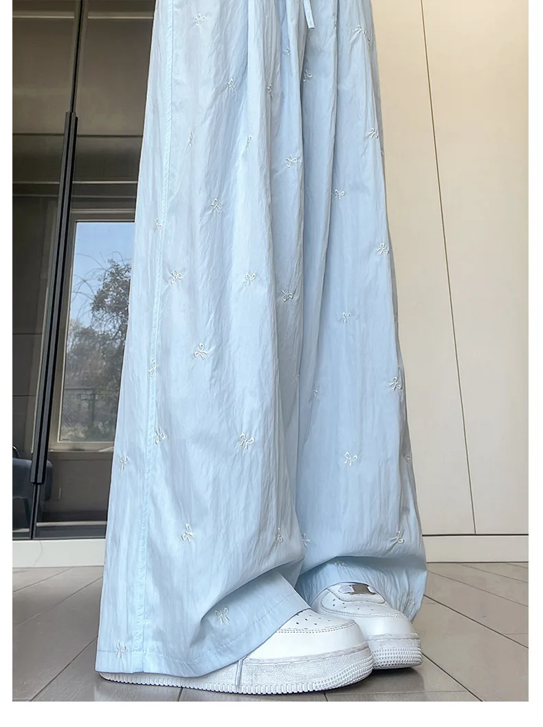 와이드 레그 팬츠 코튼 여성용 가을 클래식 트랙팬츠 세로 주름 성인 미니멀리스트 맞춤형 디테일 바지 하이스트리트 Y2K