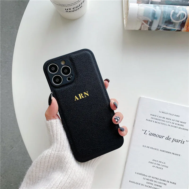 

Discount link Personalise Initial Letters Case For IPhone 16 13 12 11 14 15 Pro Max Customized Gift Leather Soft Luxury Cover Fo