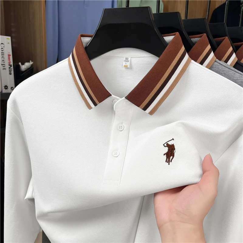 

Spring and Autumn New Men's Long Sleeve T-shirt Solid Color Business Leisure High end Embroidered Polo Shirt