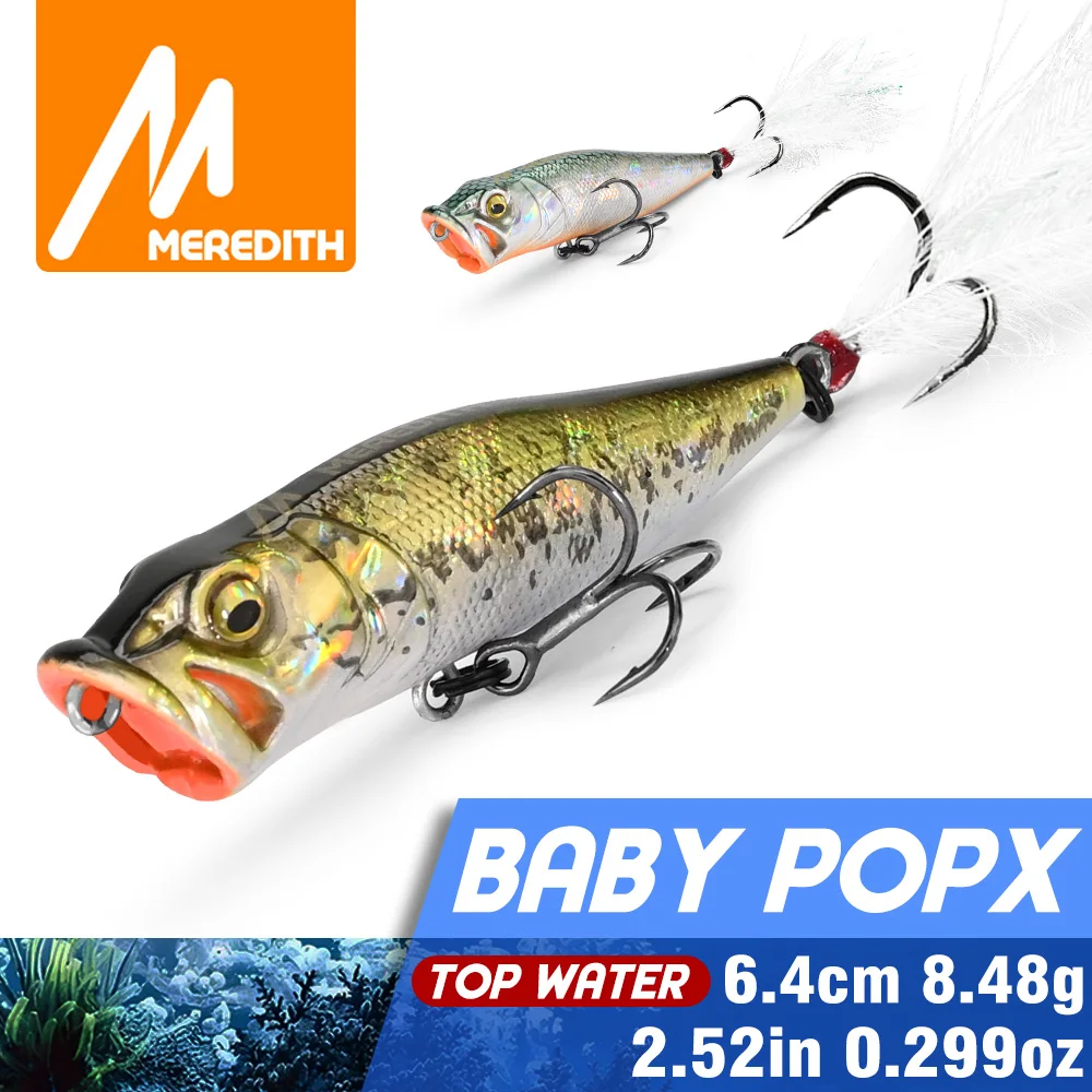 MEREDITH Topwater Popper 8.48g 64mm flottant Rock pop appâts durs artificiels pour bar perche brochet leurre de pêche
