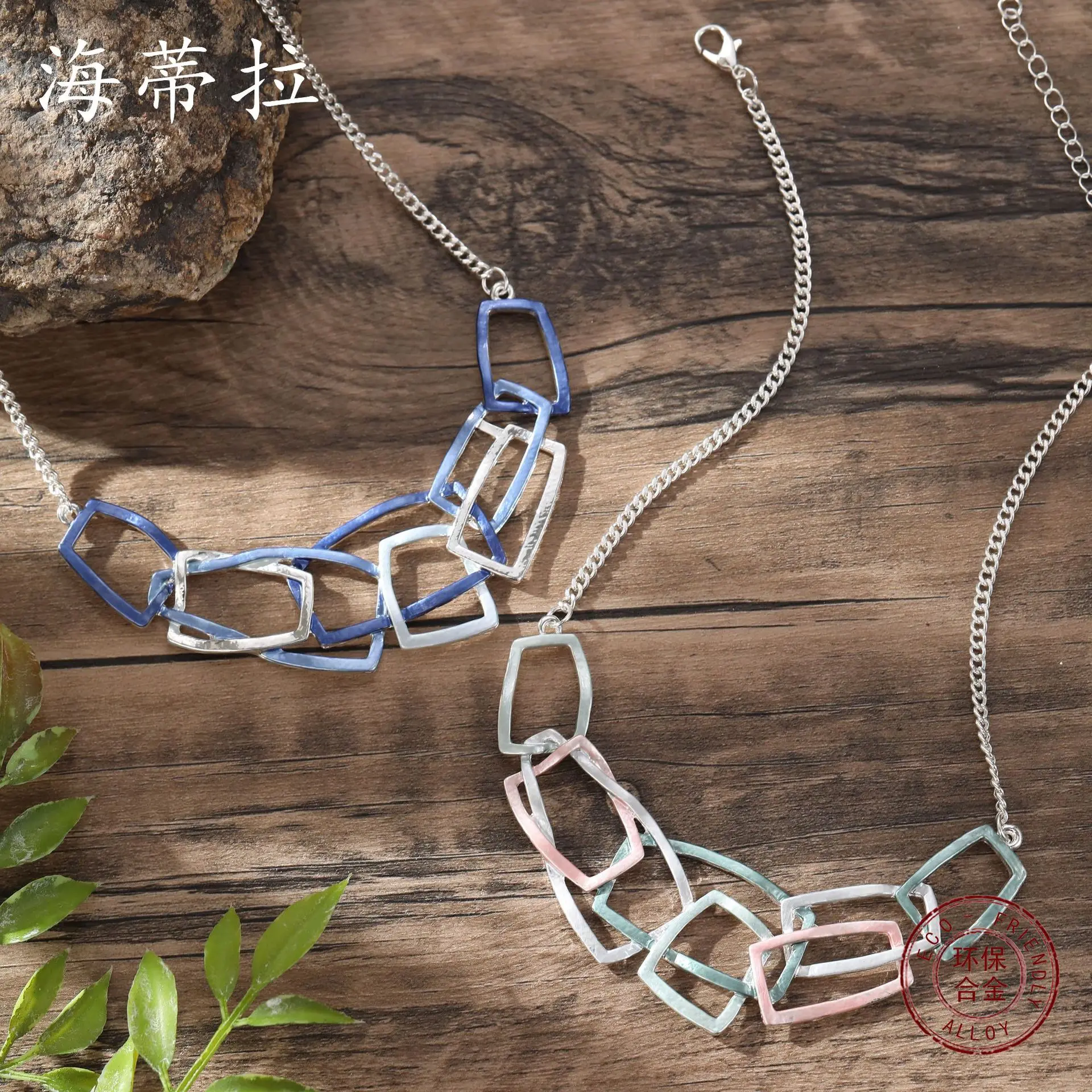 hot-selling enamel color geometric hollow necklace, personalized simple hollow square women's versatile neck chain