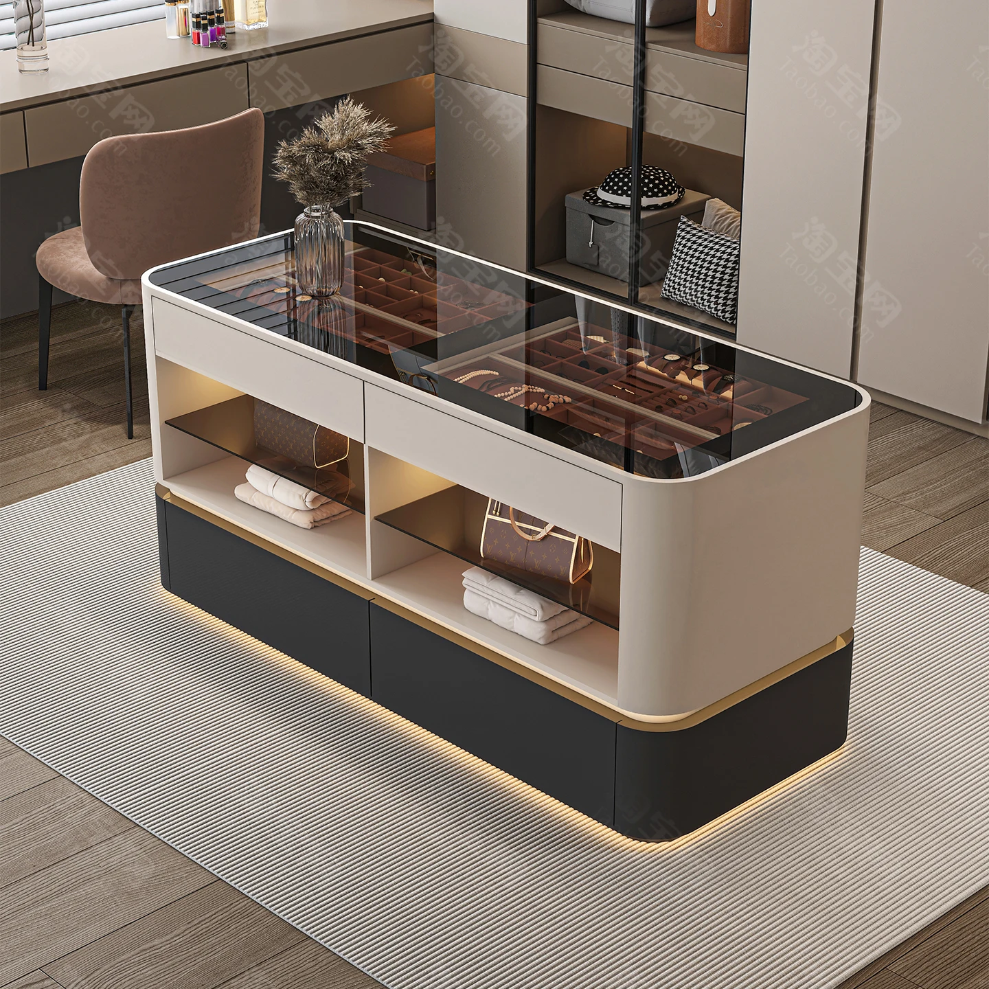 #Cloakroom High-end JewelryCabinet Minimalist Middle Island Cabinet Jewelry Display Cabinet Shimadai Household Double-sided Buck