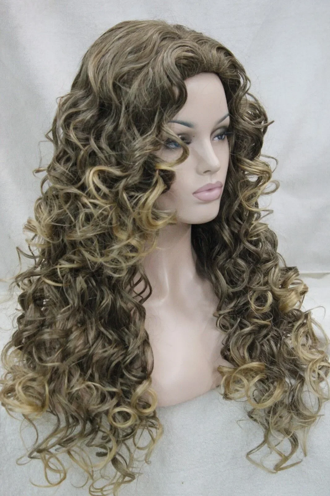 Peruca longa de cabelo encaracolado para mulheres, mistura marrom, louro dourado, dica, diário, sintético, sexy, novo